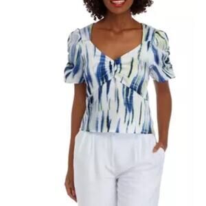 DKNY Women’s Blouse Top Tie Dye Short Puff Sleeves‎ Size Small NWT